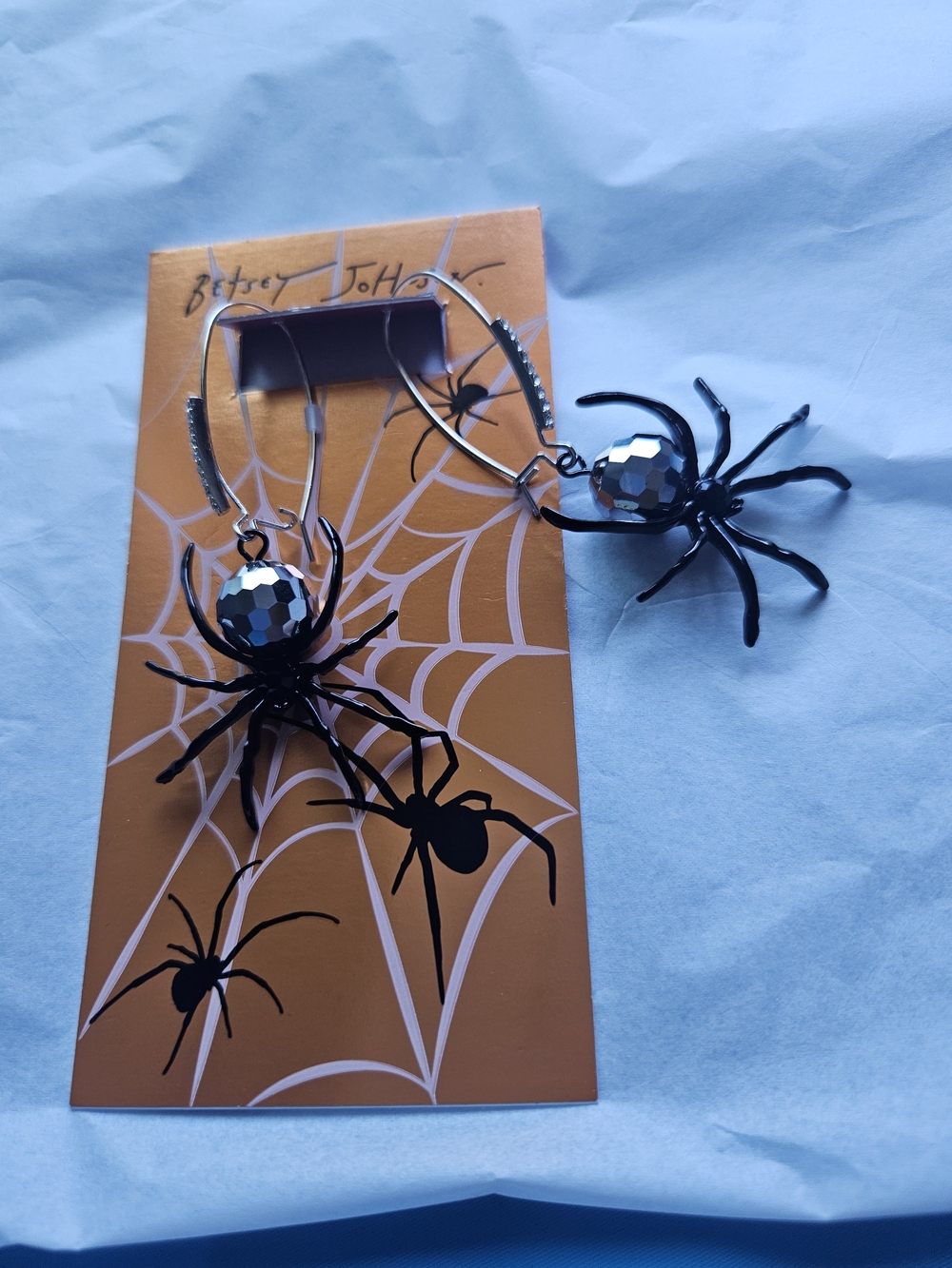 Betsey Johnson Black Spider Drop Earrings